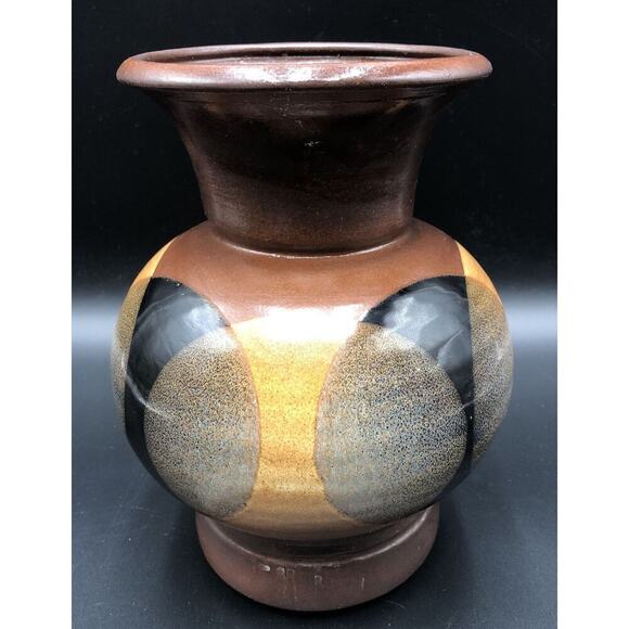 Vintage Pottery Craft USA Geometric Design Mid-Century Brown Vase 9.5” Tall - Picture 2 of 6